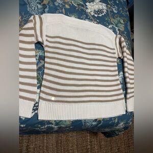 Ralph Lauren Cream and Tan Striped Knit Sweater